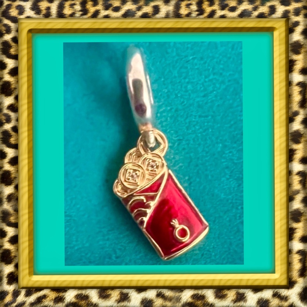 👑✅PRICE FIRM✅ Pandora Red and Gold Envelope Charm Pendant. NWOT